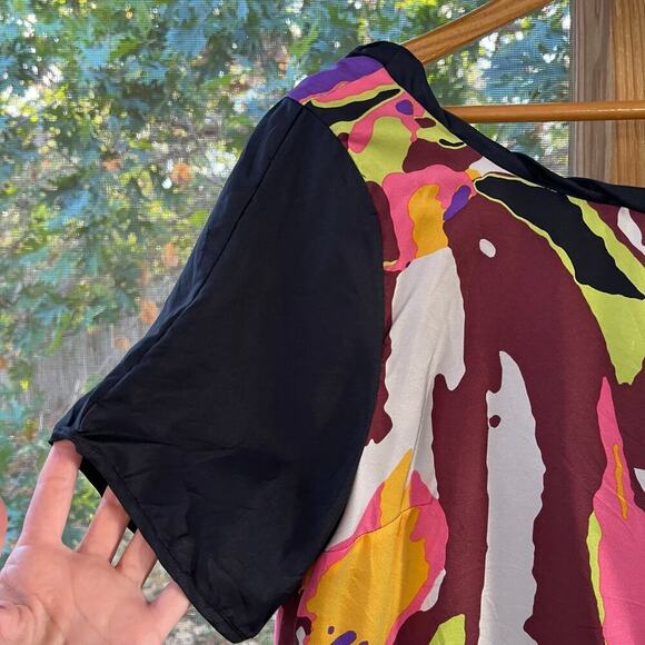 Tibi Black & Colorful Abstract Mini Shift Dress 100% Silk Size 10 - Picture 4 of 9
